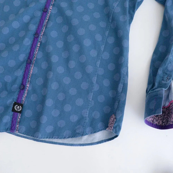 Au Noir Blue Polka Dot 100% Cotton Button Down Designer Dress Shirt Size 4 Large - Picture 6 of 16